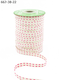 3/8 Inch Two Woven Threads On Fuchsia Cotton Blend Ribbon With Woven Edge