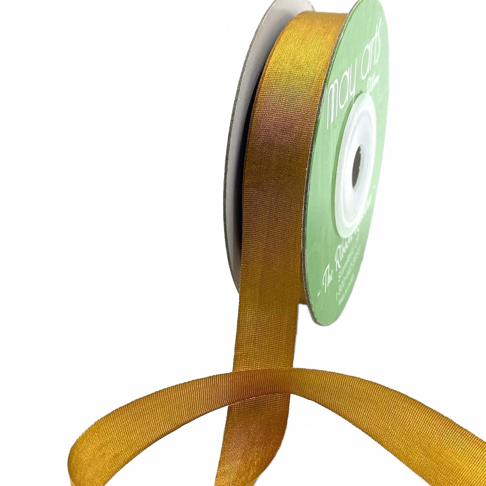 1/2 Inch 100% Hand-Dyed Antique Gold Silk Ribbon With Woven Edge