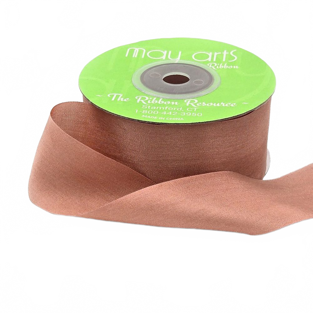 1.25 Inch 100% Hand-Dyed Muted Clay Silk Ribbon With Woven Edge