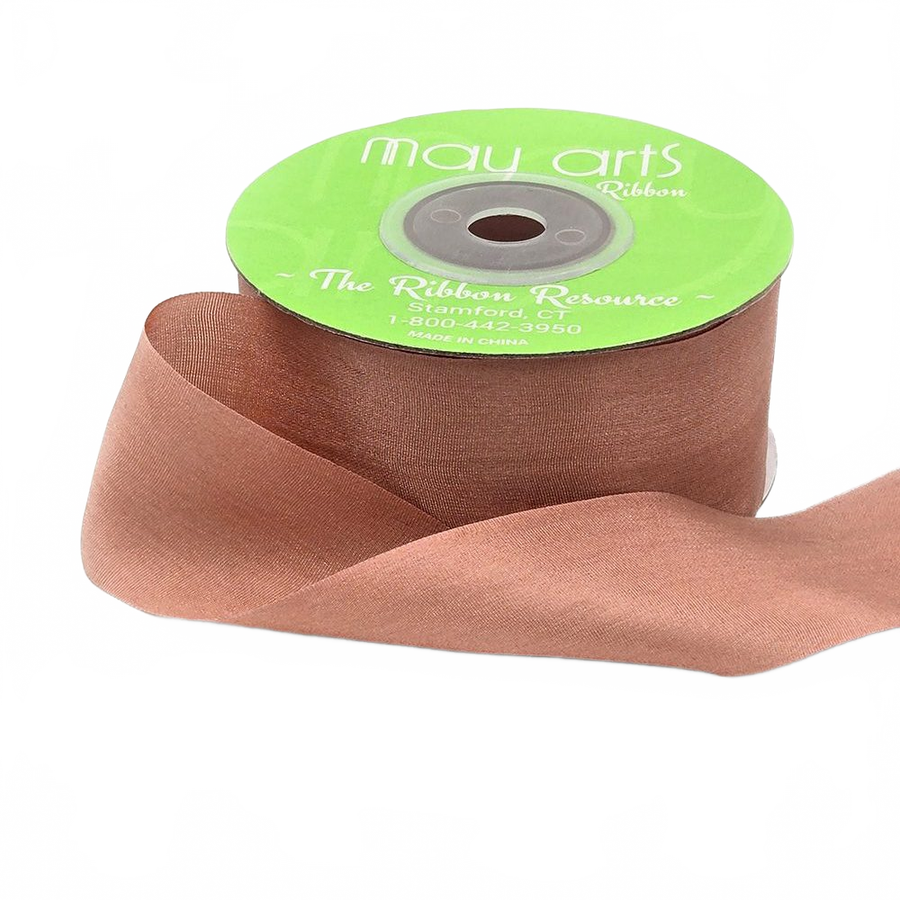 1.25 Inch 100% Hand-Dyed Muted Clay Silk Ribbon With Woven Edge