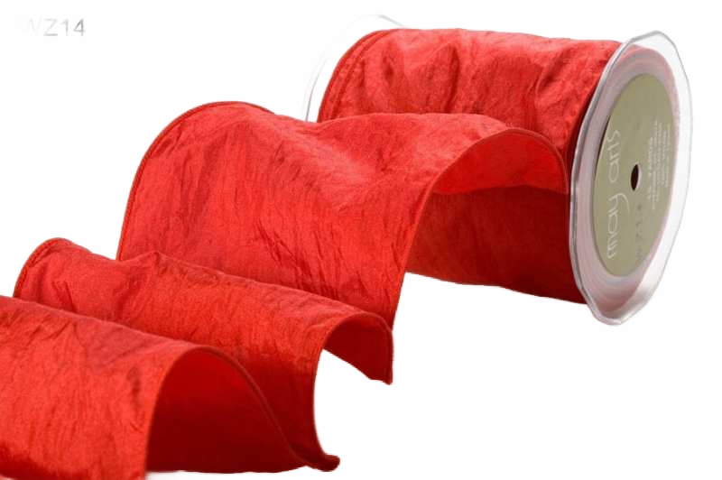 4 Inch Wrinkled Crushed Red Ribbon With Wired Edge