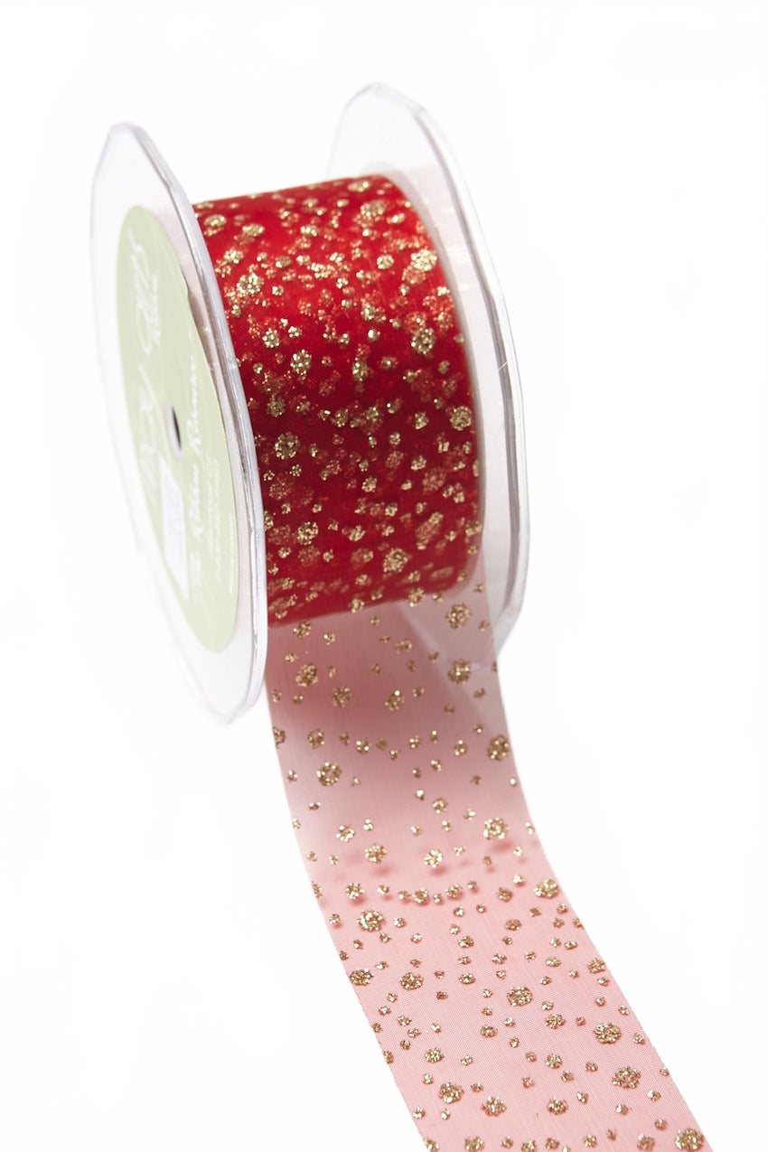 1.5 Inch Sheer Glitter Dot Ribbon With Cut Edge
