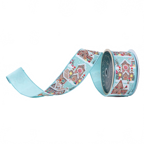 Ribbon 2.5" Gingerbread Village Fused Light Blue