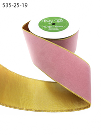 2.5 Inch Dusty Pink Velvet Gold Back Ribbon With Wired Edge
