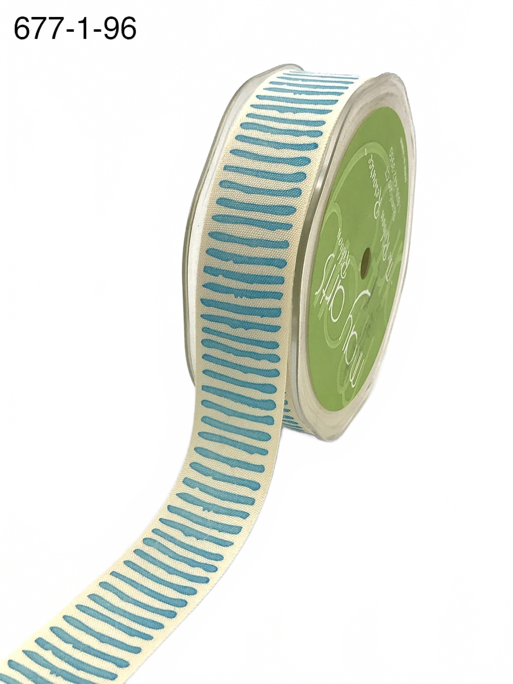 1 Inch Natural/Turquoise Cotton Paint Stripe Print Ribbon With Woven Edge