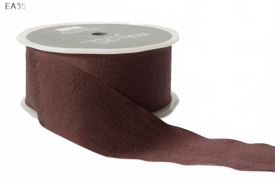 1.5 Inch Wrinkled Faux Plum Brown Silk Ribbon With Cut Edge