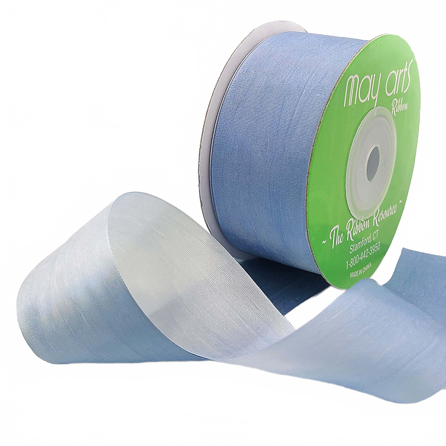 1.25 Inch 100% Hand-Dyed Variegated (Multi-Color) Blue/White Silk Ribbon With Woven Edge