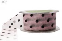 1.5 Inch Sheer With Pink/Black Dots Velvet Dots Ribbon