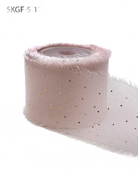1.25 Inch Mini Metallic Dot Pink/Gold Silk Georgette Ribbon