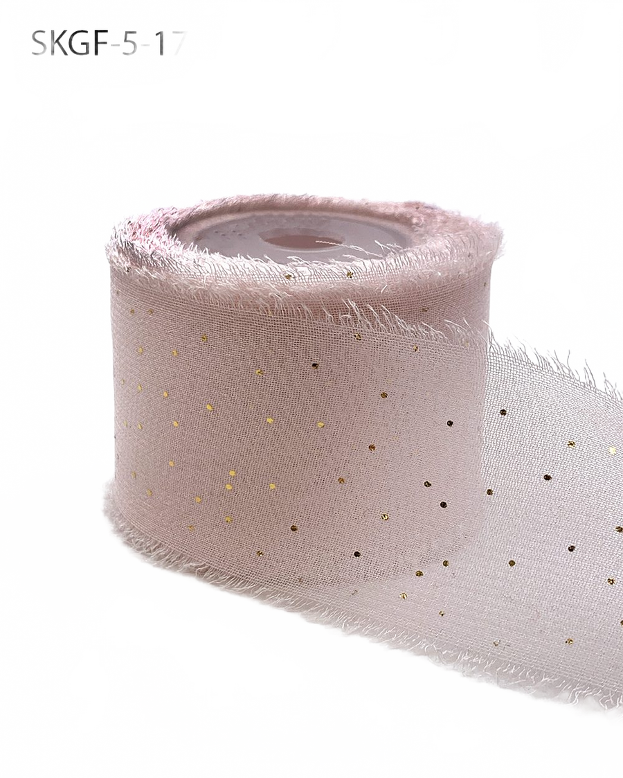 1.25 Inch Mini Metallic Dot Pink/Gold Silk Georgette Ribbon
