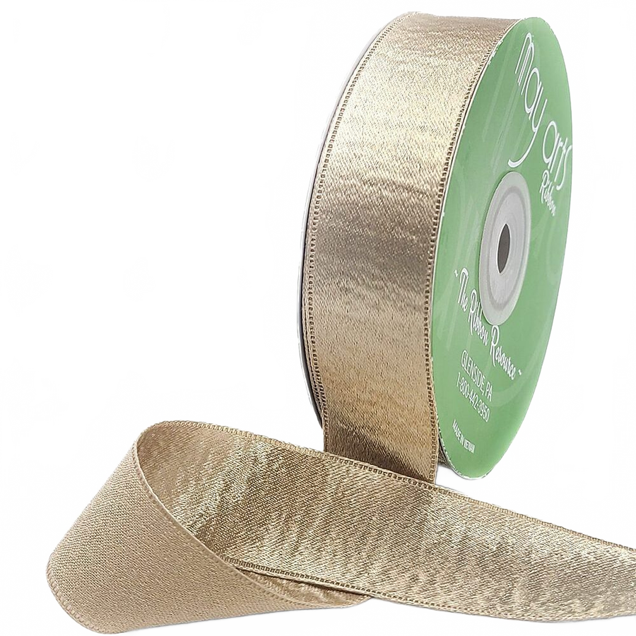 1 Inch Single Sided Sleek Ripple Tape Taupey Gold Ribbon With Woven Edge