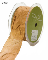 1.5 Inch Crinkle Crushed Antique Gold Ribbon With Cut Edge
