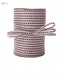 1/8 Inch Block Stitched Center Pink/Black Stitch Ribbon With Woven Edge