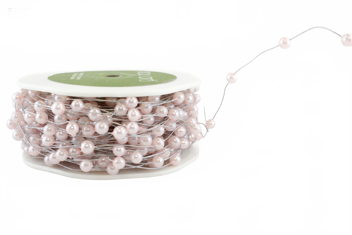 3/16 Inch Wired Pearl Bead Cord String Light Pink Ribbon