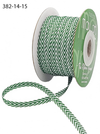 1/4 Inch Green Twill Chevron Stripe Ribbon With Woven Edge