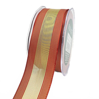 1.5 Inch Sheer Gold/Red Metallic Stripes Wired Ribbon