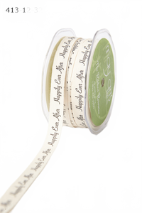 1/2 Ivory Canvas Printed Wedding Ribbon With Woven Edge