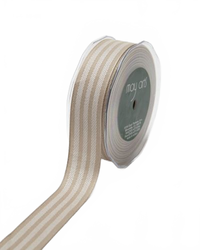 ~1.25 Inch Triple Woven Stripe Natural/White Ribbon With Woven Edge