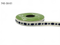 ⅜ Inch Dot Center Line Woven Edge Ivory/Navy Ribbon