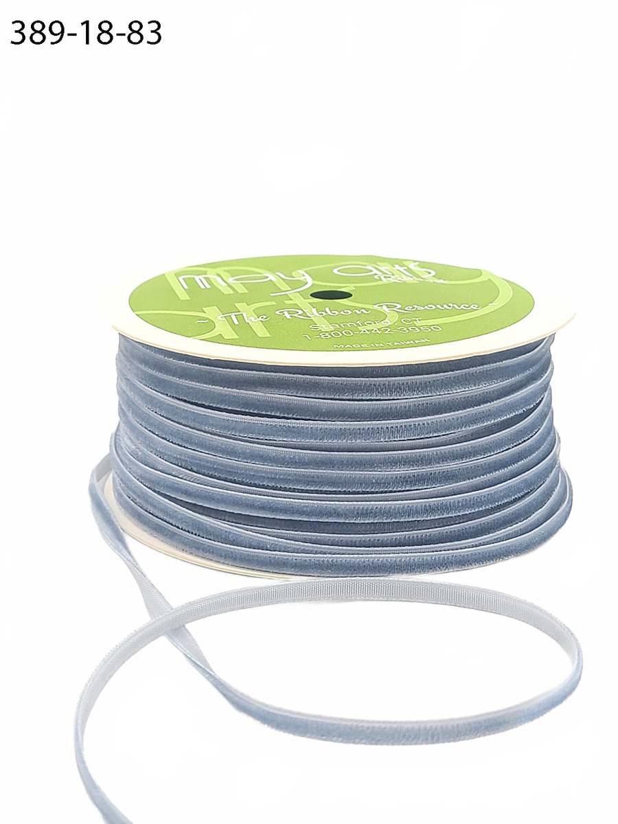 1/8 Inch Slate Blue Velvet String Cord Ribbon With Woven Edge