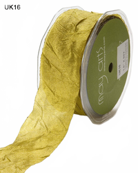 1.5 Inch Crinkle Crushed Olive Ribbon With Cut Edge