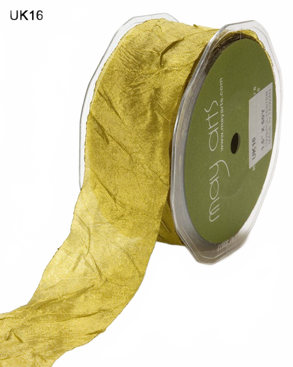 1.5 Inch Crinkle Crushed Olive Ribbon With Cut Edge