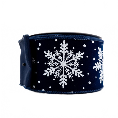 Ribbon 2.5" Velvet Glitter Snowflakes Navy