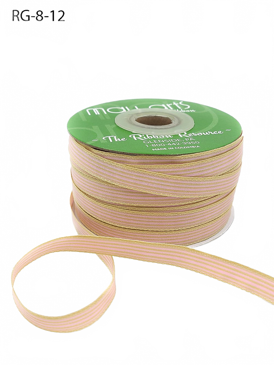 3/8 Inch Woven Light Pink/Ivory Stripes Grosgrain Stripe Ribbon With Woven Edge