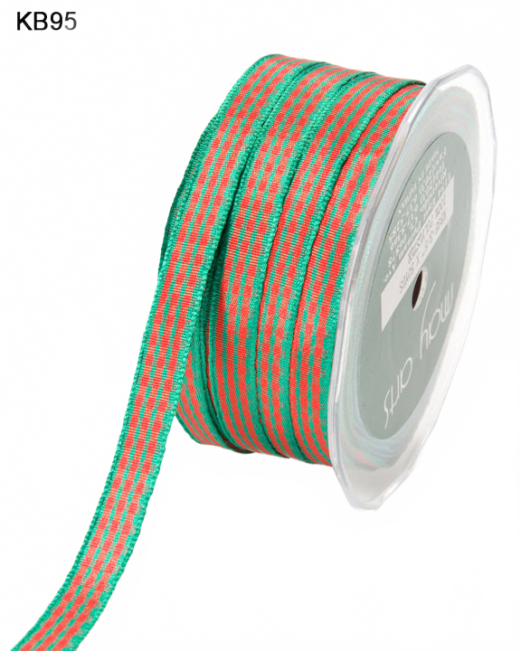 3/8 Inch Checkered Red/Green Ribbon With Woven Edge