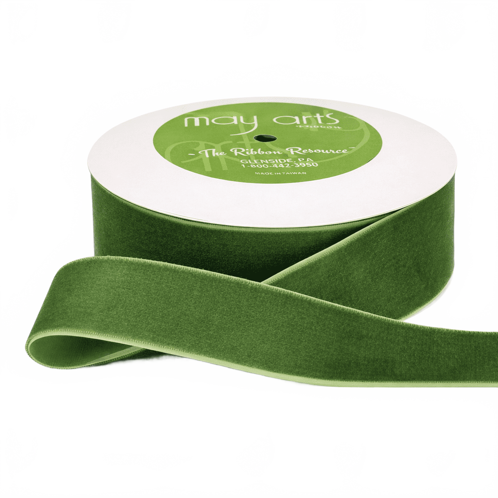 1.5 Inch Classic Parrot Green Velvet Ribbon With Woven Edge