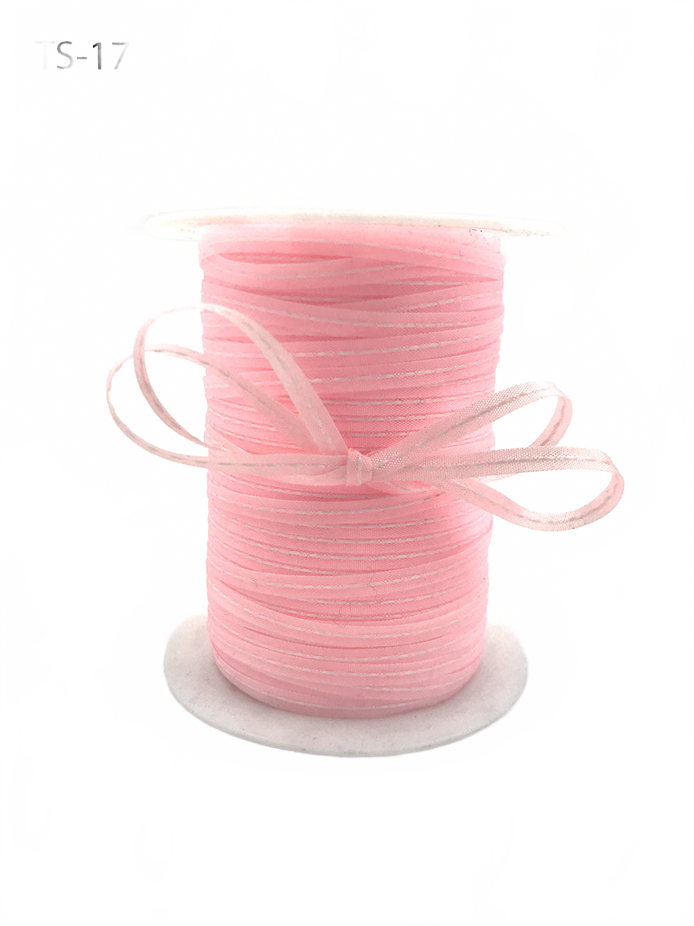 1/8 Inch Solid Stitched Center Pink Ribbon With Woven Edge