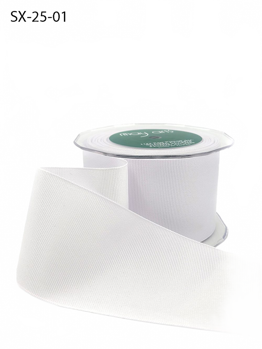 ~2.5 Inch Heavy-Weight (Higher Thread Count) Classic White Grosgrain Ribbon With Woven Edge