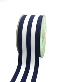 2 Inch Navy/White Grosgrain Horizontal Stripes Ribbon With Woven Edge