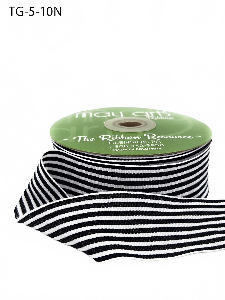 1.5 Inch Black/White Grosgrain Multi-Color Striped Ribbon With Woven Edge
