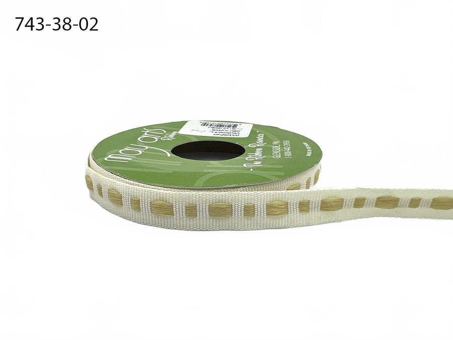 ⅜ Inch Dot Center Line Woven Edge Champagne Ribbon