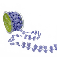3/4 Inch Original Lavender Tulips Satin Cut Out Banner Ribbon With Cut Sealed Edge