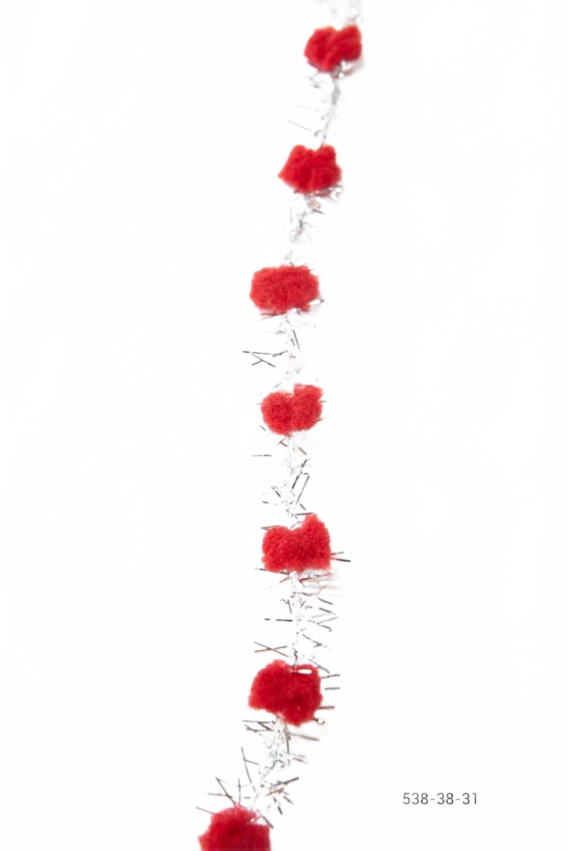 3/8 Inch Pom Pom With Red/Silver Metallic Fringe
