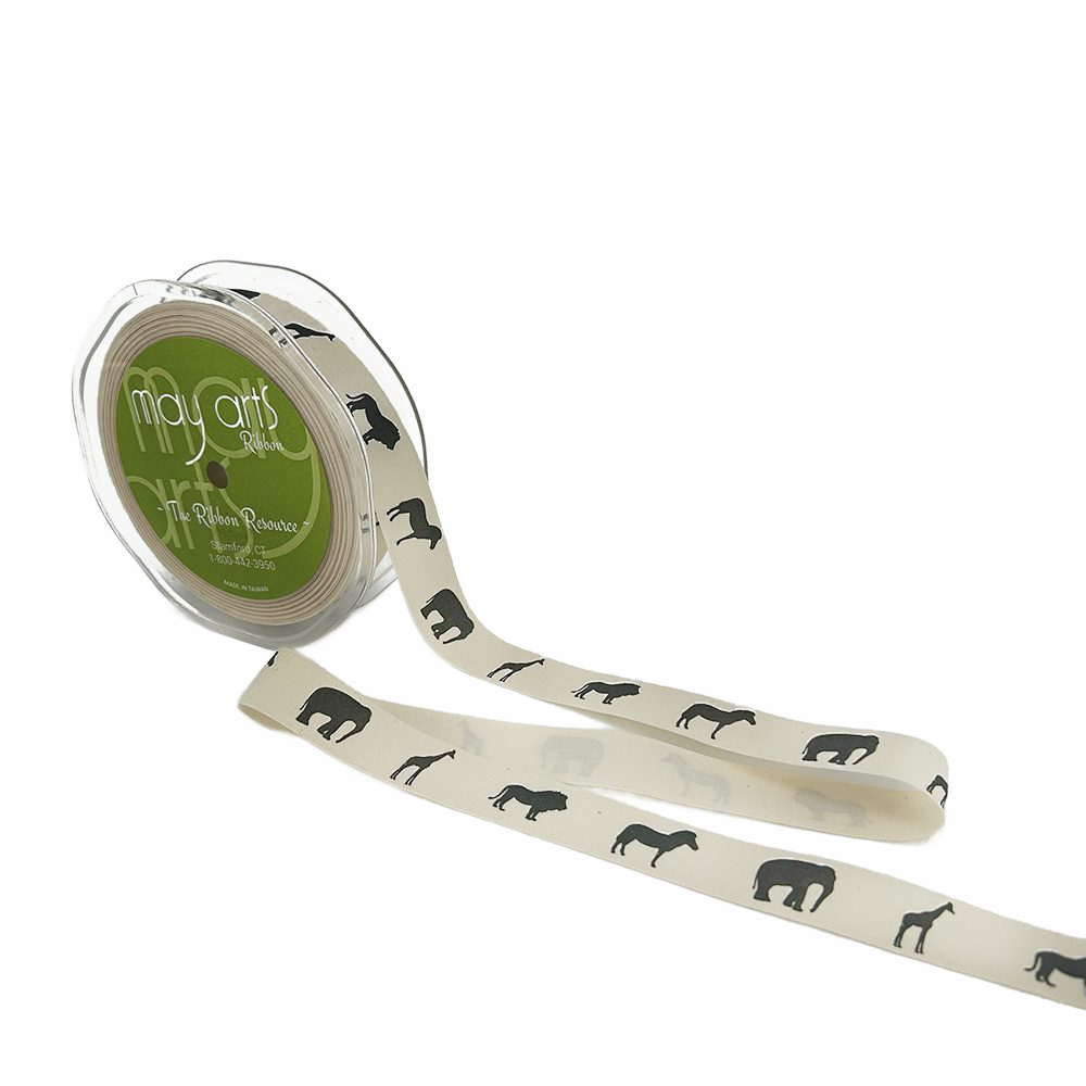 3/4 Inch Ivory Canvas Printed Ribbon With Woven Edge