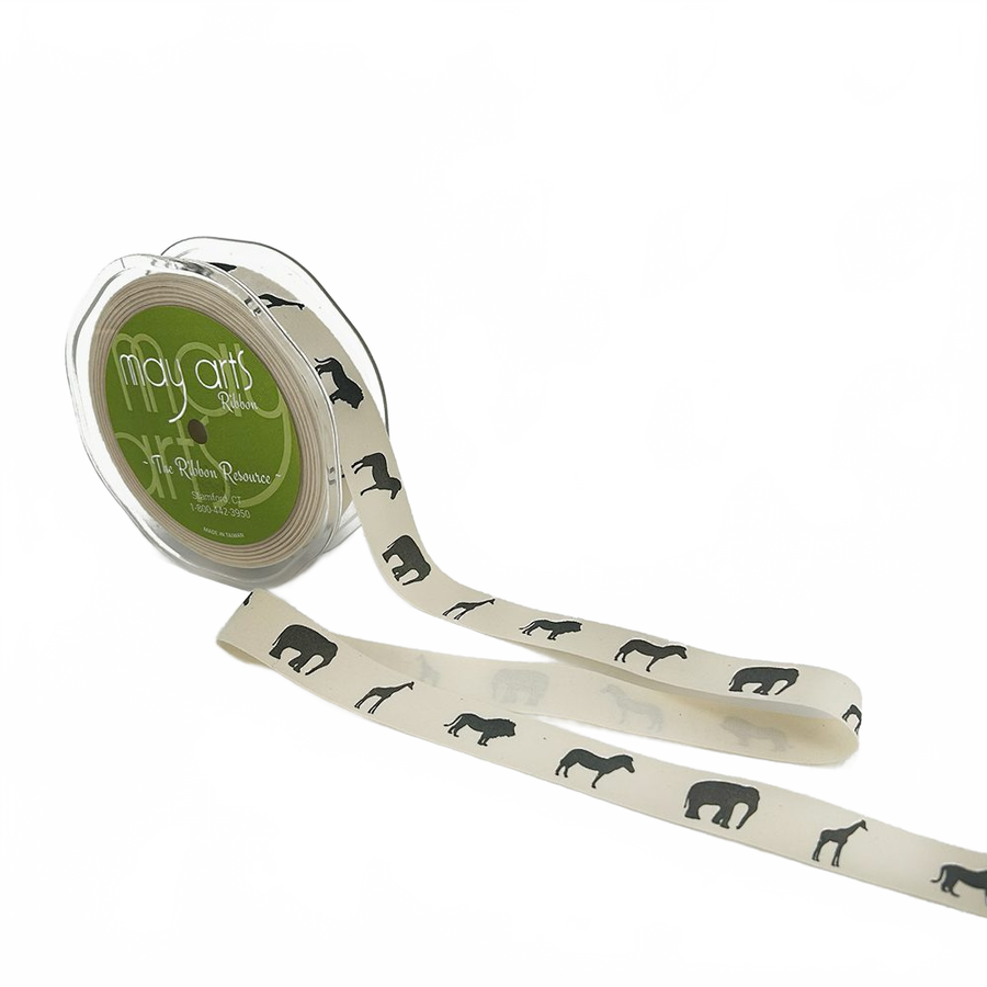 3/4 Inch Ivory Canvas Printed Ribbon With Woven Edge