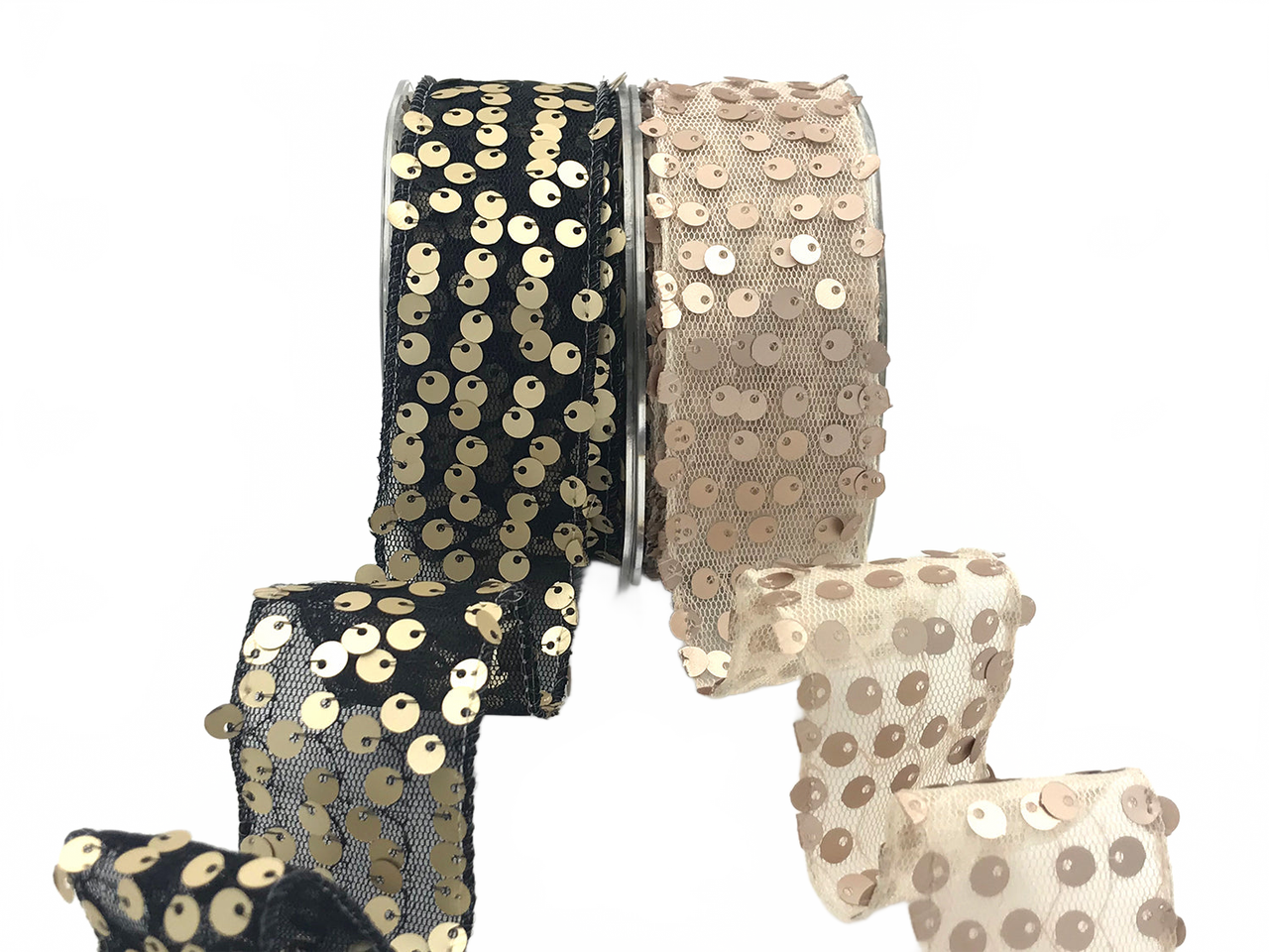 1.5 Inch Sequin Tulle Ribbon With Wired Edge