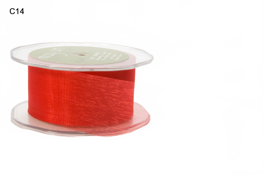 1.5 Inch Soft Shimmer Red Sheer Ribbon With Cut Edge