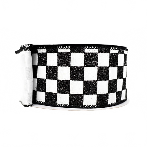 Ribbon 2.5" Glitter Checks Black And White