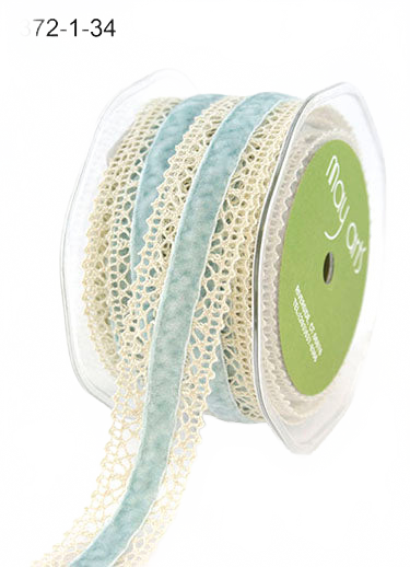 1.5 Inch Crochet With Ivory/Light Blue Velvet Center Ribbon