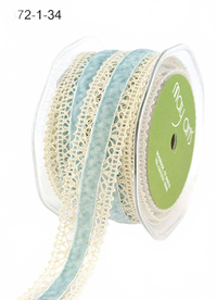 1.5 Inch Crochet With Ivory/Light Blue Velvet Center Ribbon