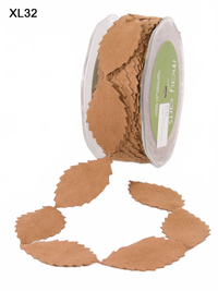 1 Inch Faux Suede Leaves Antique Gold Ribbon With Cut Edge