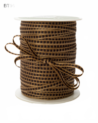 1/8 Inch Block Stitched Center Brown/Black Stitch Ribbon With Woven Edge
