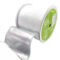 3 Inch Satin White/Silver Metallic Reversible Ribbon With Wired Woven Edge