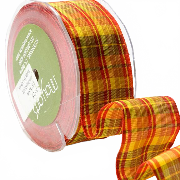 1.5 Inch Solid Tartan Plaid Wired Red/Yellow/Black Ribbon