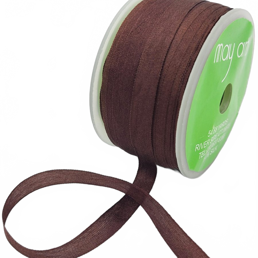 100% Hand-Dyed 1/4 Inch Chocolate Brown Silk Ribbon With Woven Edge