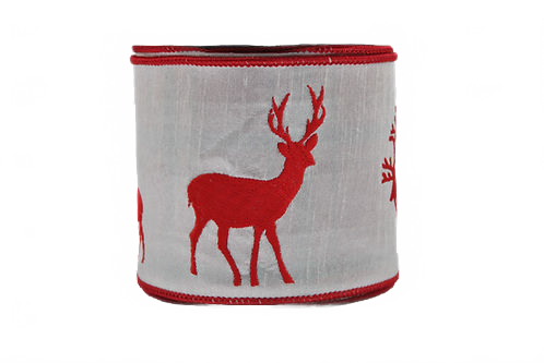 Ribbon Emb Reindeer Plaid 4" Red